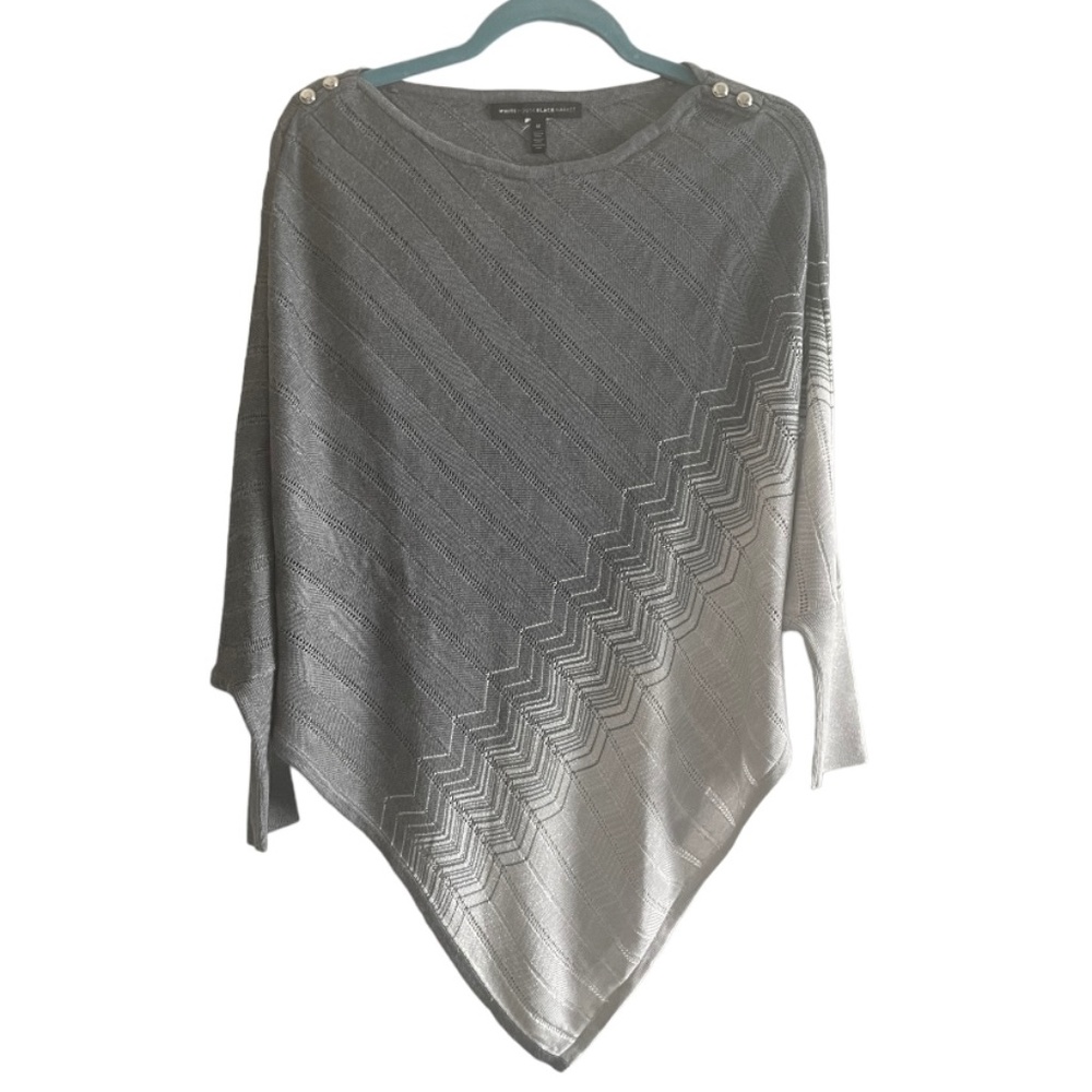 #16 White House Black Market Sparkly Silver-Gray Batwing Sleeve Handkerchief Top - Picture 3 of 9